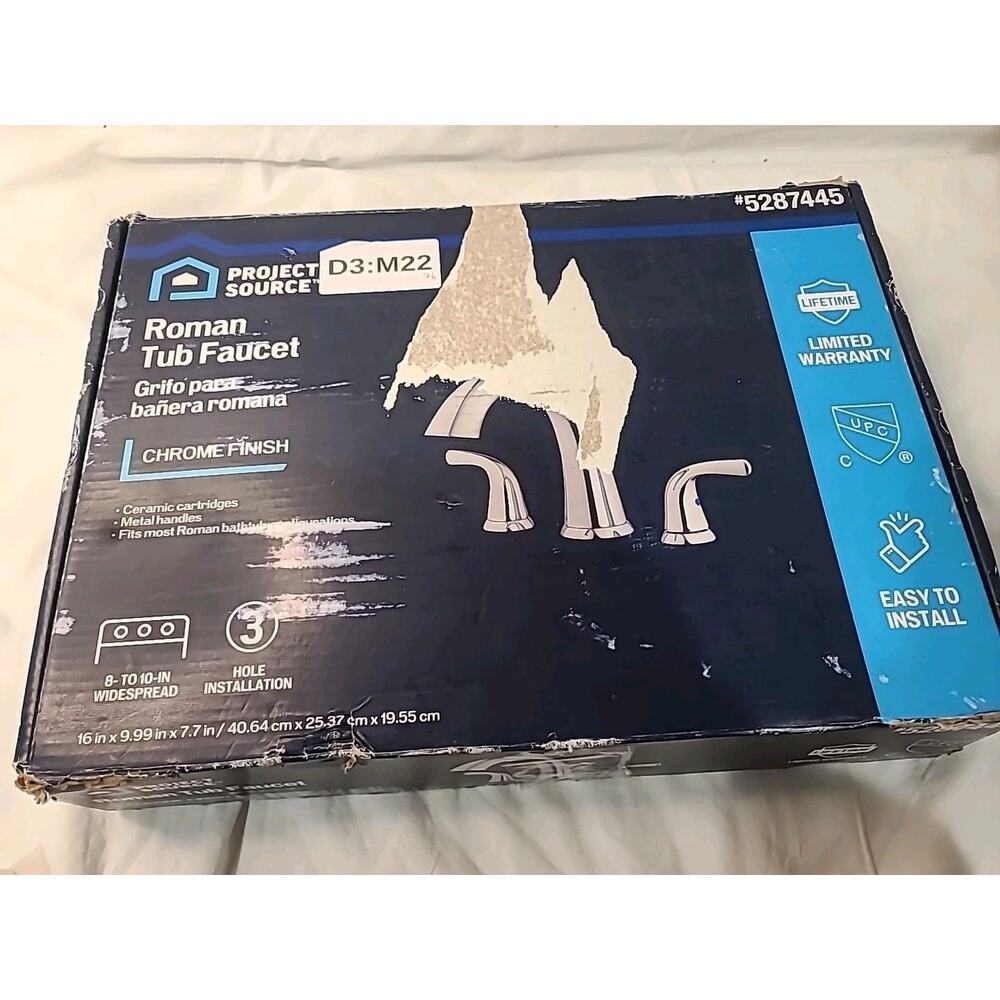 Project Source Roman Tub Faucet Chrome 2 Handle High Arc 5287445. Open Box